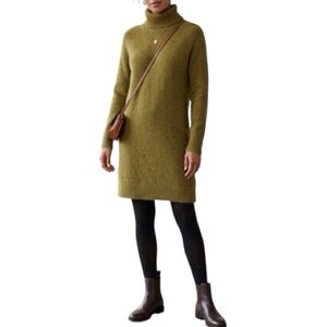 Balmuir Muir Olive Green Yak Wool Blend Turtleneck Knit Sweater Mini Dress Small